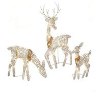 3PCS Lighted Christmas Reindeer Family Decor White Aluminum Indoor Outdoor | Includes stag doe fawn with warm LED lights Matte white finish Weather-resistant Non-rusting metal Multiple display options