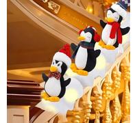 3Pcs Lighted Christmas Stairs Decorations,Christmas Garland Swags for Sliding Stuffed Penguins Banister on Snow,Skiing Penguin & Artificial Snow & LED Lamp Belt for C-hristmas Staircase
