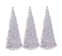 3Pcs Lighted Christmas Tree Colorful LED Acrylic Night Light Multicolored Glitter Tabletop Figurine, 6.5 Inch