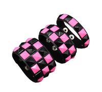 3pcs Lightweight PU Leather Punk Bracelet Gothic Square Studs Stackable Comfortable Wrist Wear Adjustable Studs Bangle for Music Events, フリーサイズ