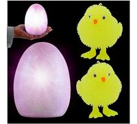 3Pcs Lilac Light-Up Easter Egg & Chick Set, Glow in the Dark LED Flashing Sensory Toys - Flexible Puffer Chicks for Kids, Party Bag Fillers, Easter Egg Hunt & Bonnet Craft Activities