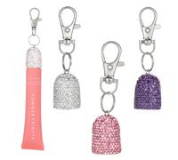3pcs Lip Balm Keychain Holder Bling Lip Gloss Key Chain Cap Portable Lipgloss Case Compatible with Summer Fridays 0.5oz & LANGIGE 0.35oz(White+Pink+Purple)