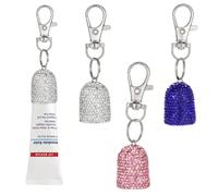 3pcs Lip Balm Keychain Holder Bling Lip Gloss Key Chain Cap Portable Lipgloss Case, White+pink+blue(fit for Aquaphor)
