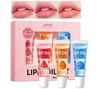 3Pcs Lip Oil Fruit Flavored Lip Gloss Set,Lipgloss Set For Girls,Fruit Flavor L-Ip Balm,Fr-Uit Flavored Lipcare Set,Li-P Oil For Instant Moisture,High-Shine Clear Lipgloss For Women&Girl