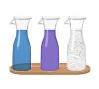 3pcs Liquid Laundry Detergent Dispenser,Fabric Softener Storage Bottle with Bamboo Tray,Washing Powder Storage with 16 Waterproof Label for Laundry Room Organization