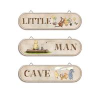 3PCS Little Man Cave Winnie Sign, Baby Shower Party Decoration, Classic Pooh Theme Birthday Party Supplies, Little Man Cave Wooden Sign Perfect for Home Bedroom Wall Decor