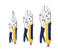 3pcs Locking Pliers Set Cr-V Mole Grips with Comfort Grip, Blue Yellow | 22 cm and 19 cm Curved Jaw Locking Plier, 17 cm Long Nose Straight Jaw, Curved Vise Grip Pliers Set for Clamping, Holding