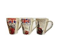 3pcs London-Themed Ceramic Mugs, Set of 3, Designs: Union Jack, Double-Decker Bus, Millennium Bridge