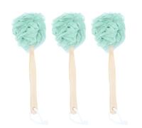 3pcs Long Handle Shower Back Scrubber Bath Flower Green Nylon Wooden | Portable Ergonomic Design, Handled Exfoliating Brush, Supports Circulation and Dead Skin Removal, for Bathing Use