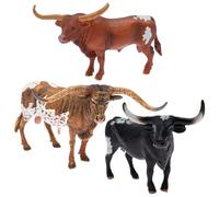3Pcs Longhorn Cattle Figurines Set, 6" Watusi Cattle Model Collection, Texas Longhorn Figure, Ankole Watusi Bull Statues, Realistic Farm Animal Toys for Education, Display and Cake Toppers Party Favor