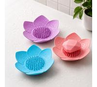3Pcs Lotus Flower Soap Dishes with Drainage, Silicone Soap Holder for Shower, Self-Draining Bar Soap Tray for Bathroom Counter, Kitchen Sink & Bathtub, Soap Saver, Easy Dry