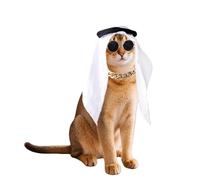 3Pcs Lovely Pet Arab Costume Set Funny Traditional Middle Eastern Pet Head Wrap for Small Cats Dogs Halloween Cosplay Festival Outfit Dubai Saudi Desert Costume Accessories