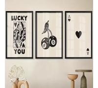 3pcs Lucky You of Hearts Playing Cards Wall Art Posters, Vintage Farmhouse Home Decor, Minimalist Black Whi 60x90cmx3 frame