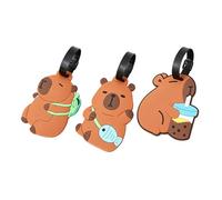 3PCS Luggage Tags,Cute Capybara Suitcase Tags,Silicone Secure Suitcase Labels for Travel Perfect to Quickly Spot,Baggage Labels Suitcases Name ID Cards Travel Accessories for Kids Boys Girls Women Men