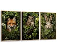 3pcs Magical Forest Animal Canvas Wall Art Retro Wild Cottagecore Animals Posters Prints green Adventure Theme Pictures Paintings Fox Owl Rabbit Wall Decor for Bedroom Home Decoration Unframed