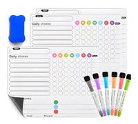 3PCS Magnetic Chores Chart for Kids with 6 Fine Tip Markers, Reusable Magnetic Reward Charts Weekly Planner Whiteboard Task Charts for Behaviour, Discipline and Organisation, Fridge Family Planner for
