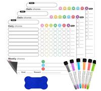 3PCS Magnetic Chores Chart - Reusable Reward Chart with 6PCS Markers & Eraser, Weekly Planner Task Charts for Chores Behaviour Discipline & Organisation