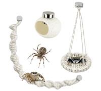 3Pcs Magnetic Jumping Spider Habitat Set, 28cm Cotton Rope Bridge + 5cm Round Hanging Hammock + Mini Hide House, Handwoven Terrarium Decor for Regal Jumping Spiders & Small Invertebrates