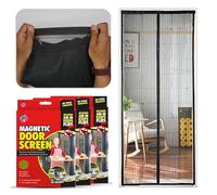 3PCs Magnetic Screen Door fits Door up to 100 ×210cm - Heavy Duty Fly Screen Door Mesh Screen Curtain - Fly Curtains Self Sealing, Hands Free, Frame Hook & Loop (Black)