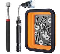3PCS Magnetic Telescoping Pickup Toolkit, Preciva 15LB Magnet Stick, Flexible 360° LED Flashlight with Magnetic Tip, Foldable Magnetic Tray, Ideal for Retrieving Screws, Nuts, Tools in Tight Spaces