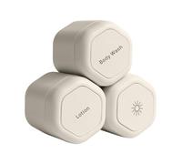 3PCS Magnetic Travel Capsules Set, Leak-Proof Silicone Toiletry Containers for Shampoo Conditioner, Portable Body Care Storage Boxes with Interchangeable Labels (Beige)