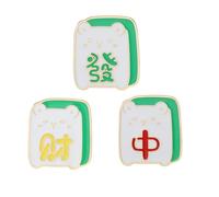 3Pcs Mahjong Bear Pin Set - Cute Enamel Brooches with 'Fa', 'Cai', and 'Zhong' Characters - Fun and Lucky Chinese Mahjong Accessories