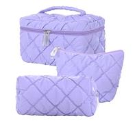 3Pcs Makeup Bag Set,Travel Portable Large Down Water Proof Cosmetic Bags for Women,Bathroom Coquette Toiletries Organiser, Cute Girls Zipper Pouch Toiletry Bags,Skin Care Bag for Ladies (Purple)