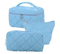 3Pcs Makeup Bag Set,Travel Portable Large Down Water Proof Cosmetic Bags for Women,Bathroom Coquette Toiletries Organiser, Cute Girls Zipper Pouch Toiletry Bags,Skin Care Bag for Ladies (Blue)