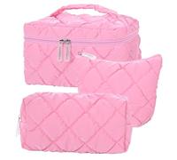 3Pcs Makeup Bag Set,Travel Portable Large Down Water Proof Cosmetic Bags for Women,Bathroom Coquette Toiletries Organiser, Cute Girls Zipper Pouch Toiletry Bags,Skin Care Bag for Ladies (Pink)