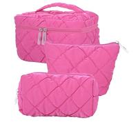 3Pcs Makeup Bag Set,Travel Portable Large Down Water Proof Cosmetic Bags for Women,Bathroom Coquette Toiletries Organiser, Cute Girls Zipper Pouch Toiletry Bags,Skin Care Bag for Ladies (Dark Pink)