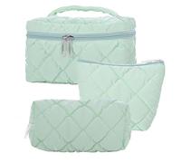 3Pcs Makeup Bag Set,Travel Portable Large Down Water Proof Cosmetic Bags for Women,Bathroom Coquette Toiletries Organiser, Cute Girls Zipper Pouch Toiletry Bags,Skin Care Bag for Ladies (Green)