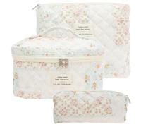 3Pcs Makeup Bag Set, Travel Portable Makeup Bags,Large Floral Cotton Make Up Organiser for Cosmetics, Eyeshadow, Cosmetic Brushes, Lipstick,Tools(Splicing)