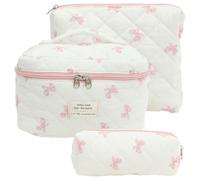 3Pcs Makeup Bag Set, Travel Portable Makeup Bags,Large Floral Cotton Make Up Organiser for Cosmetics, Eyeshadow, Cosmetic Brushes, Lipstick,Tools(Pink)