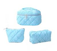 3Pcs Makeup Bags Set,Coquette Makeup Bag - Quilted Cosmetic Bag Travel Portable Large Down Water Proof Cosmetic Bags Bathroom Coquette Toiletries Organiser for Women Girls Florals (Blue)