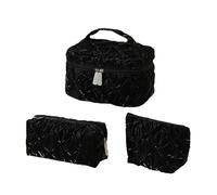 3Pcs Makeup Bags Set,Coquette Makeup Bag - Quilted Cosmetic Bag Travel Portable Large Down Water Proof Cosmetic Bags Bathroom Coquette Toiletries Organiser for Women Girls Florals (Black)