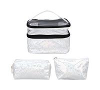 3pcs Makeup Storage Bag Different Sizes Double Layers Cosmetic Travel Pouch Set Transparent White