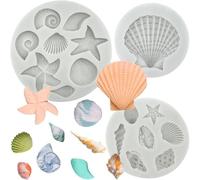 3Pcs Marine Theme Cake Fondant Silicone Mold, Seashell Conch Starfish Coral Baking Mold for Crafting, Marine Theme Chocolate Molds for DIY Cake Decoration Chocolate Candy Crafting Projects Jelly Mould