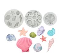3Pcs Marine Theme Cake Fondant Silicone Mold,Seashell Moulds Silicone,DIY Marine Themed Silicone Mould Set,Ocean Animal Chocolate Mould,for Biscuits,Mousse,Fondant
