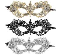 3Pcs Masquerade Mask for Women - Elegant Lace Half-Face Masks for Halloween, Prom, Carnival Costume Parties, Luxury Venetian Party Mask for Women/Girls/Ladies, Adjustable Elastic Strap(COLOR:colorful)