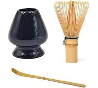 3Pcs Matcha Tea Set, Matcha Whisk, Ceramic Whisk Holder, Tea Scoop, for Traditional Japanese Tea Ceremony (Color E)
