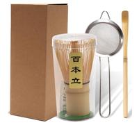 3PCS Matcha Tea Whisk Set, Tea Steeper Stirring Matcha Kits, Handmade Matcha Whisk (Chasen), Matcha Scoop,Stainless Steel Sifter