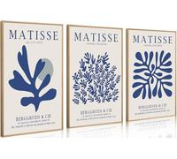 3Pcs Matisse Wall Art Abstract Henri Matisse Canvas Wall Decor Navy Blue Flower Market Minimalist Aesthetic Paintings Prints Posters for Bedroom Living Room Bathroom Home Decor 16x24inch Unframed