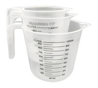 3Pcs Measuring Jug, 1L/500ml/250ml Clear Plastic Water Jug with Handle, BPA-Free Easy to Read Large Measuring Cup for Cooking, Baking