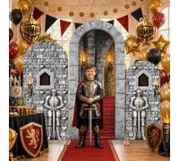 3Pcs Medieval Castle Party Decorations Medieval Knight Arch Backdrop Cover Kit Stone Tower Castle Stretchy Spandex Arch Covers Photo Booth Props for Birthday Party Classroom Home Party and Event Decor