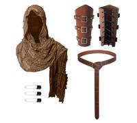 3PCS Medieval Knight Accessories Set - Renaissance Viking Style Cloak Scarf, Leather Belt, Buckle Straps | Vintage Cosplay Kit for Halloween & Role-Play (Brown)