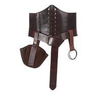 3pcs Medieval Knight Leather Costume Accessories Set PU Leather Tied Belt Band Punk Waist Belt and Drawstring Purse Pouch Retro Fancy Dress Viking Costume Outfit for Halloween Cosplay LARP Hiking Prop
