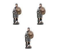 3pcs Medieval Knight Soldier Standing Sculpture Resin Tabletop Display | Silver Finish, Shield and Helmet Included, Vintage Look for Hobby Scenes, Desk Decor, Collectors