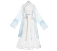 3Pcs Men's Chinese Hanfu - Song Dynasty Style Rivers Lakes Gradient White Clothes Scholar Daily Photograph Womens Clothing Men Show Set(Men,L)