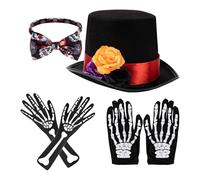 3pcs Men's Costume Accessories For Halloween Cosplay, Day Of The Dead Rose Design Hats, Adult Men 54-60cm Head Circumference Halloween Costumes For Cosplay Events, Halloweens Parties