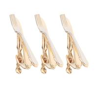 3pcs Men's Tie Clip Set 1.97 Inch Brass Fork and Knife Design | Groom and Groomsmen Use, Compact Fit for Varied Collar Widths, Fathers Day Birthday Novelty Present